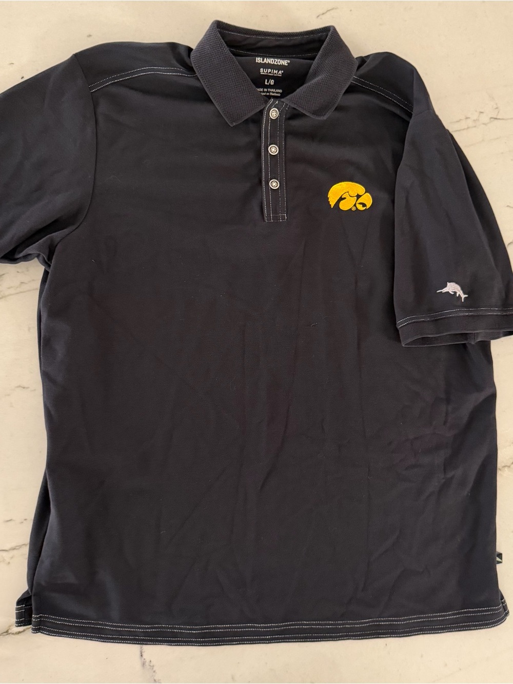 Iowa Hawkeyes Polo Shirt Men L Black Tommy Bahama Adult